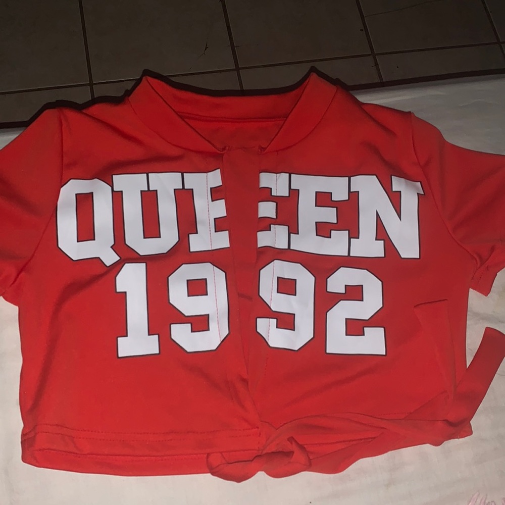 Cropped red tie up shirt/ never worn